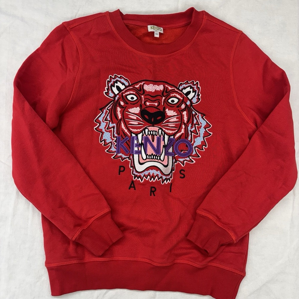 Kenzo Kids Red Fleece Sweatshirt Youth Size 14A Embroidered Tiger